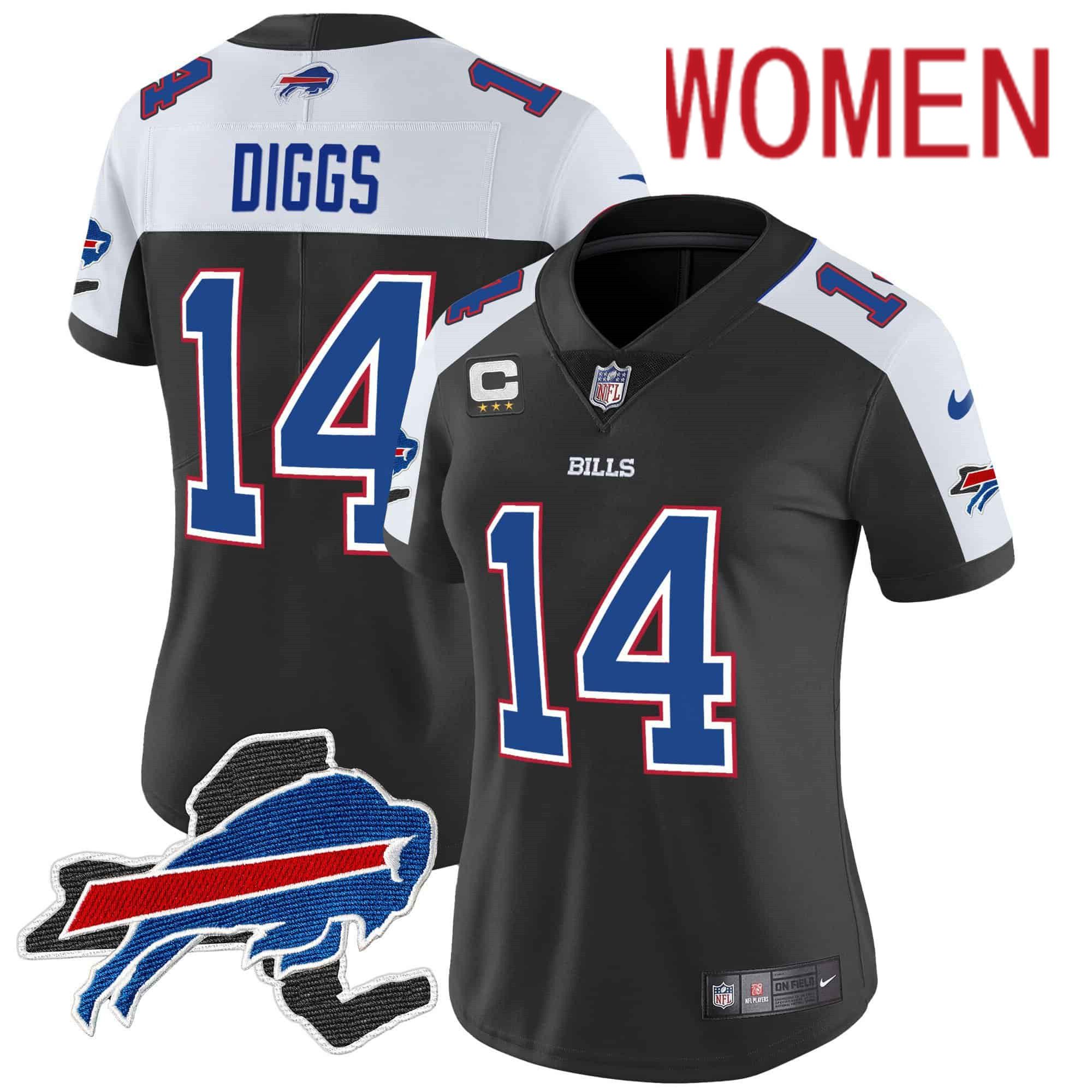 Women Buffalo Bills #14 Diggs Black 2024 Nike Patch Vapor Limited NFL Jersey